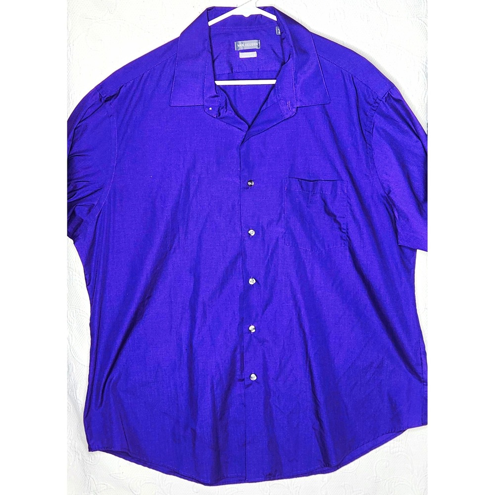 Van Heusen Men's Fitted Dress Shirt Purple Solid Wrinkle Resistant 18.5 36/37